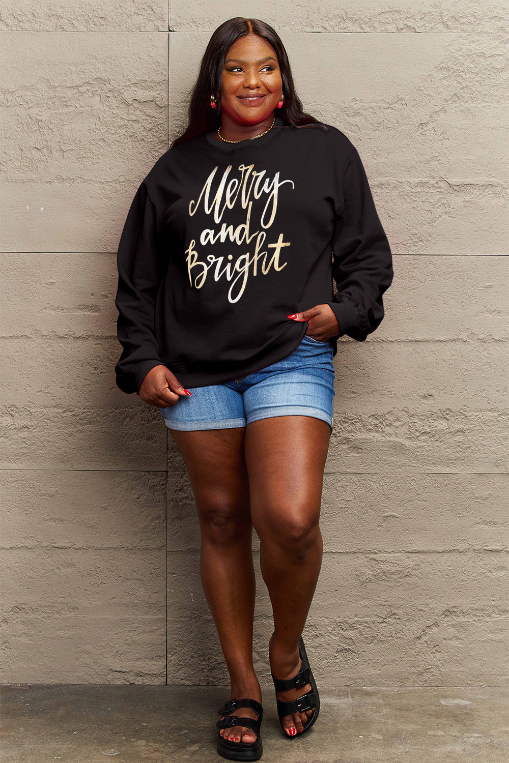 Simply Love Full Size MERRY AND BRIGHT Graphic Sweatshirt