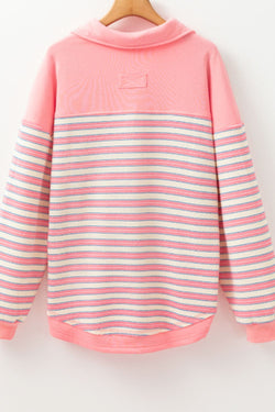 Striped Johnny Collar Long Sleeve Sweatshirt