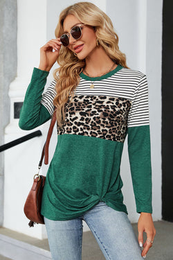 Leopard Striped Round Neck T-Shirt