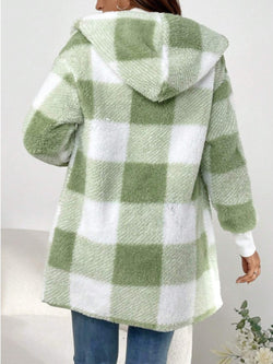 Plaid Long Sleeve Hooded Coat