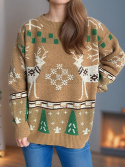 Christmas Element Round Neck Long Sleeve Sweater