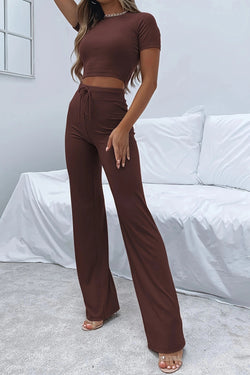 Round Neck Short Sleeve Top and Pants Set