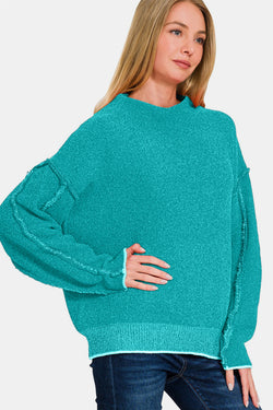 Zenana Exposed Seam Mock Neck Long Sleeve Sweater