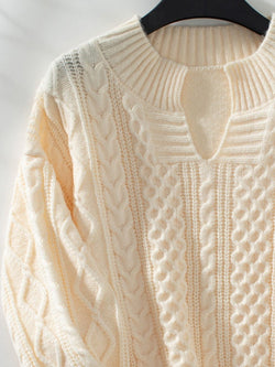 Cable-Knit Notched Long Sleeve Sweater