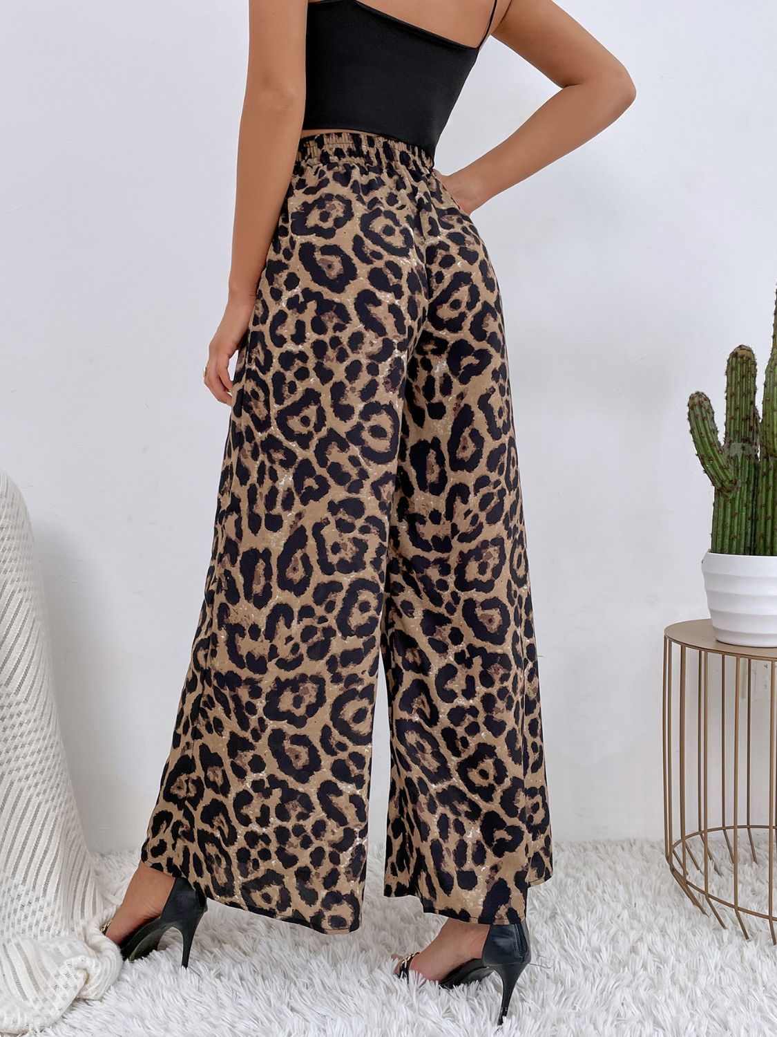 Printed Elastic Waist Wide Leg Pants