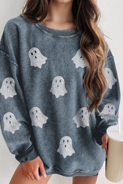 Sudadera de manga larga y cuello redondo con diseño de fantasma con purpurina