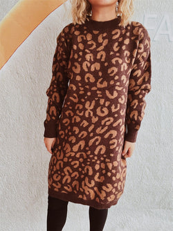 Leopard Round Neck Long Sleeve Sweater