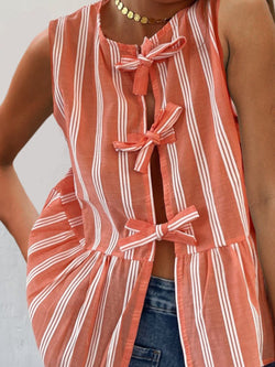 Tied Striped Round Neck Tank