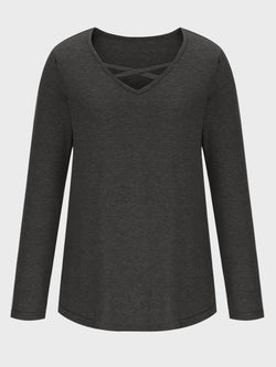 Crisscross V-Neck Long Sleeve T-Shirt