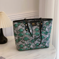 Snakeskin Print PU Leather Tote Bag