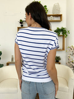 Striped Round Neck Cap Sleeve Knit Top