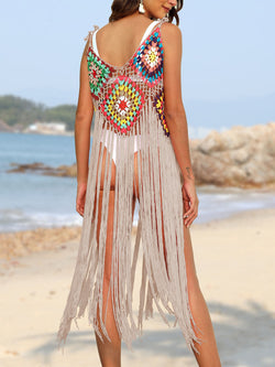 Vestido playero con flecos y tirantes finos