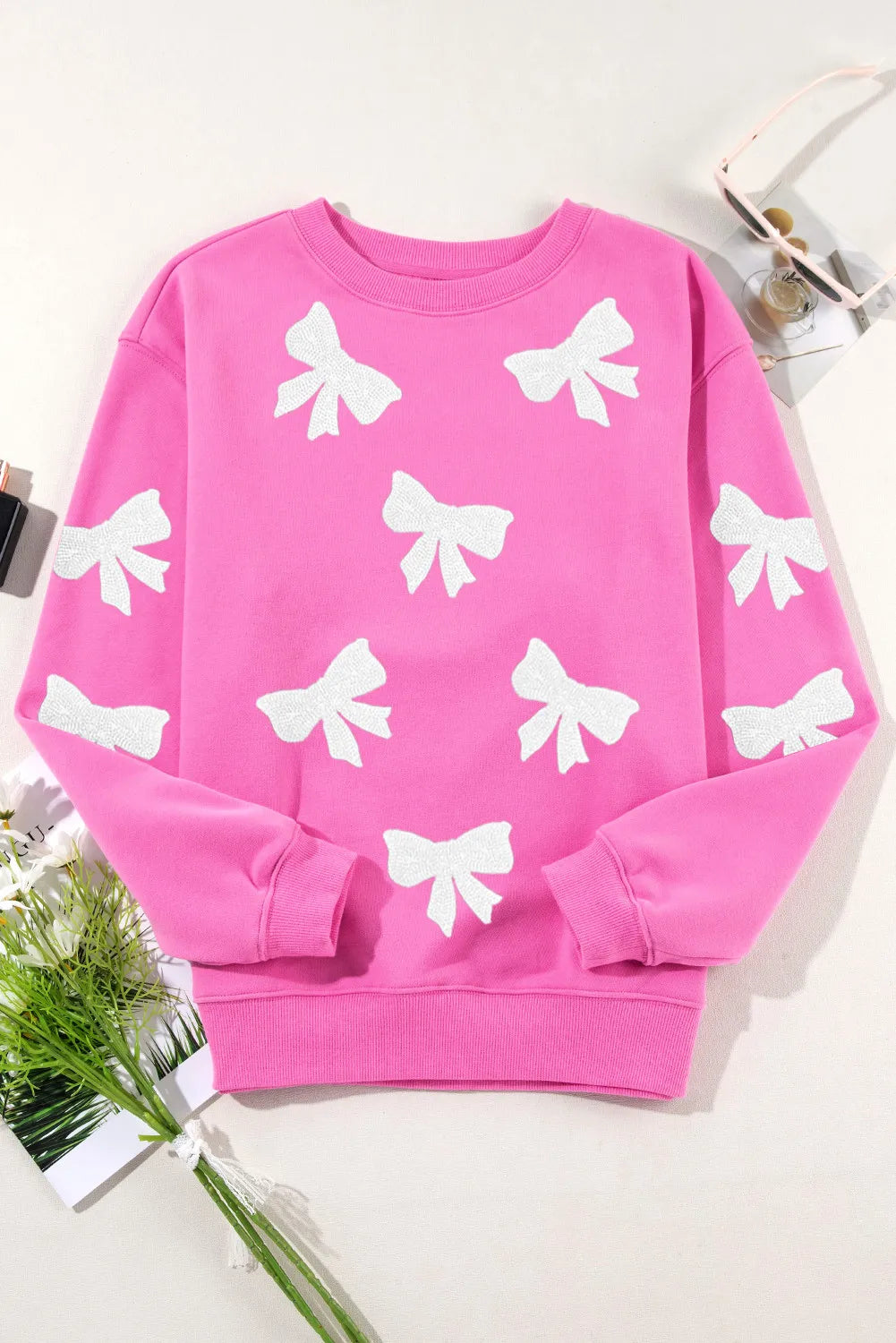 Bow Dropped Shoulder Long Sleeve Sweatshirt