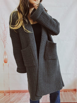 Open Front Long Sleeve Cardigan with Pockets