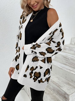 Leopard Open Front Dropped Shoulder Cardigan