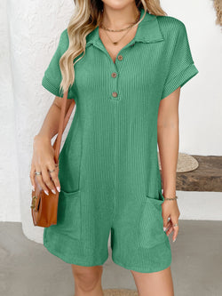 Button Detail Collared Neck Short Sleeve Romper