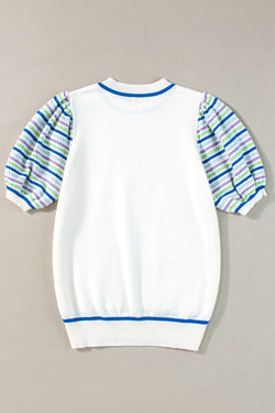 Round Neck Striped Half Sleeve Knit Top