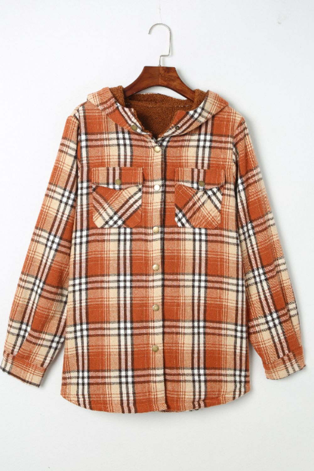 Plaid Button Up Long Sleeve Hooded Jacket