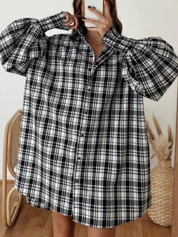 Camisa de cuadros con mangas farol