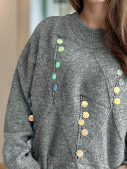 Sequin Mock Neck Long Sleeve Sweater