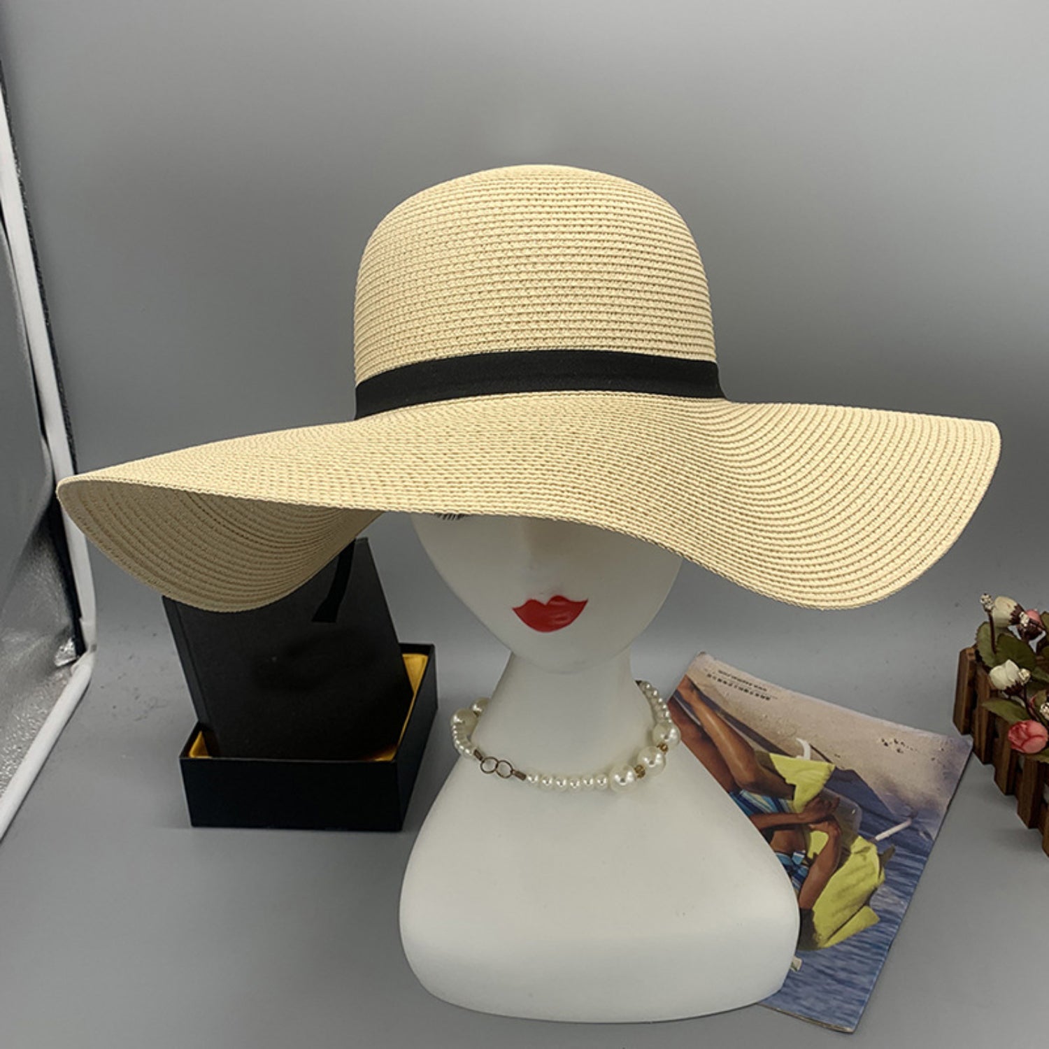 Bow Paper Braided Wide Brim Hat