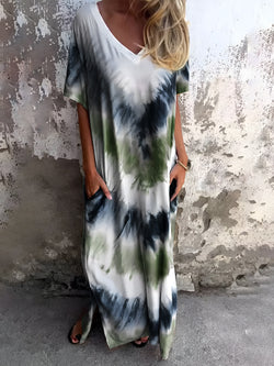 Vestido de manga corta con efecto tie-dye y bolsillos de tamaño completo