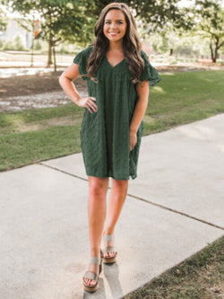 Swiss Dot V-Neck Short Sleeve Mini Dress