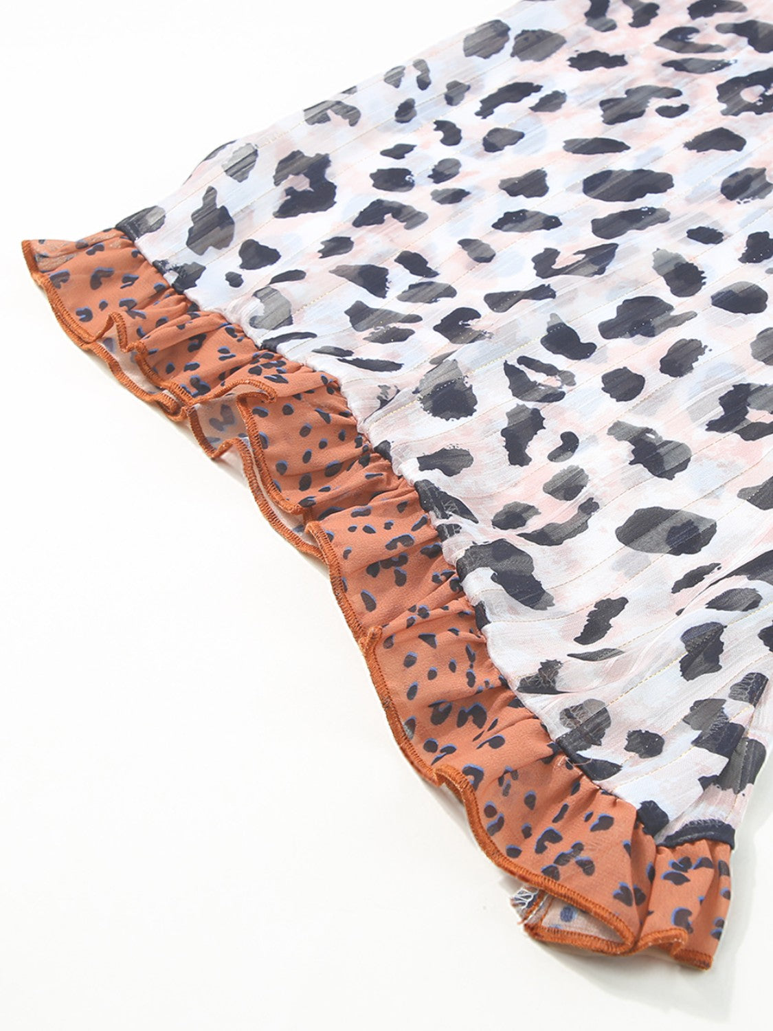 Blusa de manga larga con volantes y estampado de leopardo en talla grande