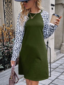 Ivy Lane Leopard Round Neck Long Sleeve Dress