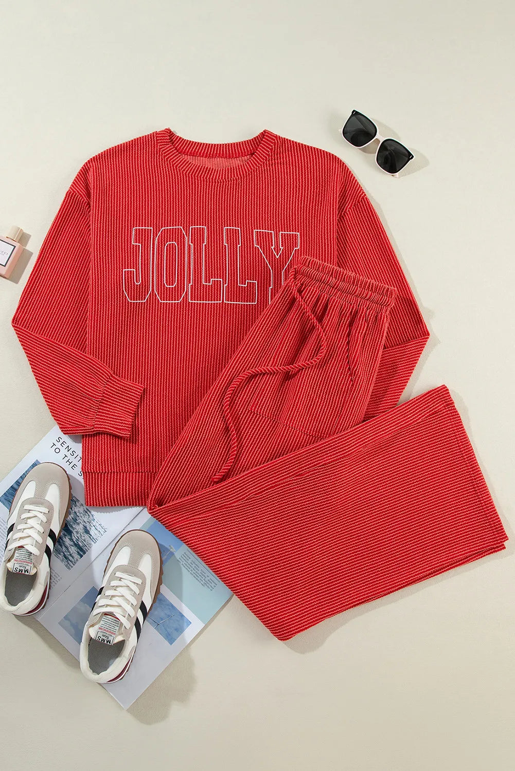 Conjunto de salón con pantalón y top de manga larga y cuello redondo JOLLY