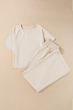 Round Neck Short Sleeve Top and Pants Set