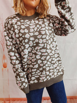 Leopard Round Neck Long Sleeve Sweater