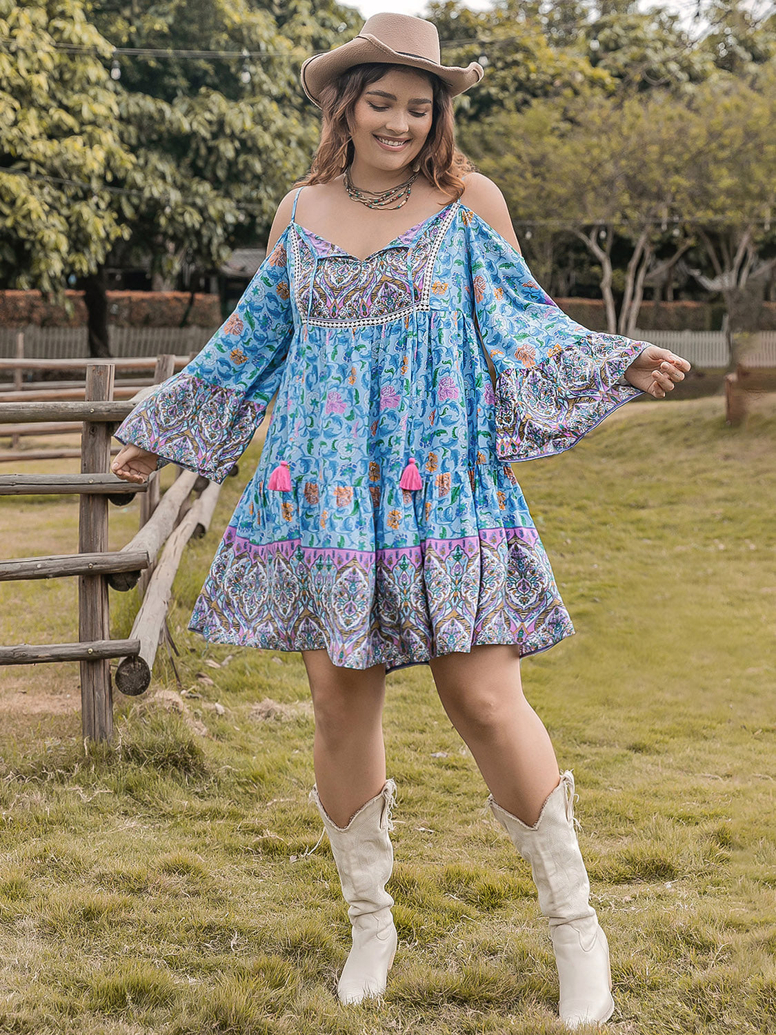 Vestido mini de manga larga con estampado de talla grande