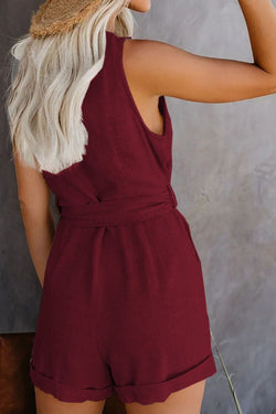 Full Size Tied V-Neck Sleeveless Romper with Pockets