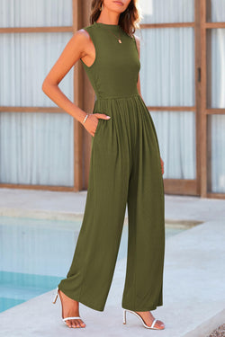 Mock Neck Sleeveless Wide Leg Jumpsuit