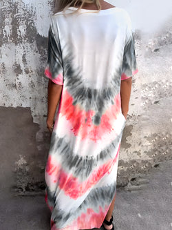 Vestido de manga corta con efecto tie-dye y bolsillos de tamaño completo