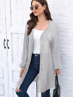 Cable-Knit Open Front Long Sleeve Cardigan