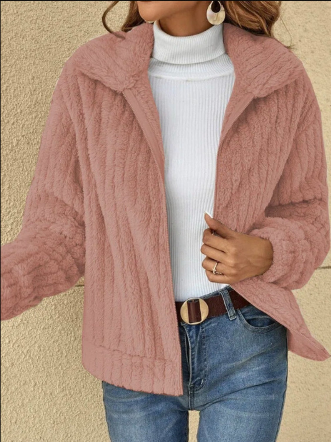 Plush Zip Up Long Sleeve Jacket