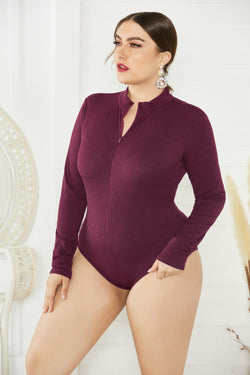 Plus Size Zip Up Long Sleeve Bodysuit