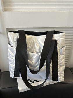 Solid Color Tote Bag with Side Pockets