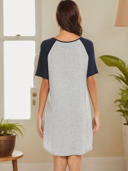 Round Neck Short Sleeve Contrast Lounge Dress