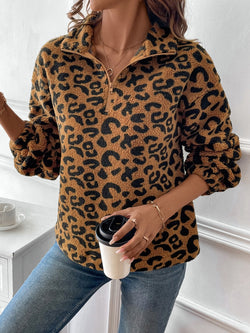 Sudadera de manga larga con media cremallera y estampado de leopardo