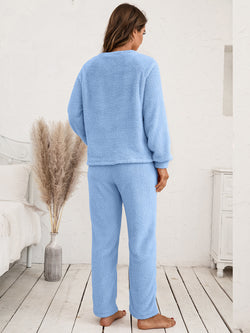 Ivy Lane Teddy Long Sleeve Top and Pants Lounge Set