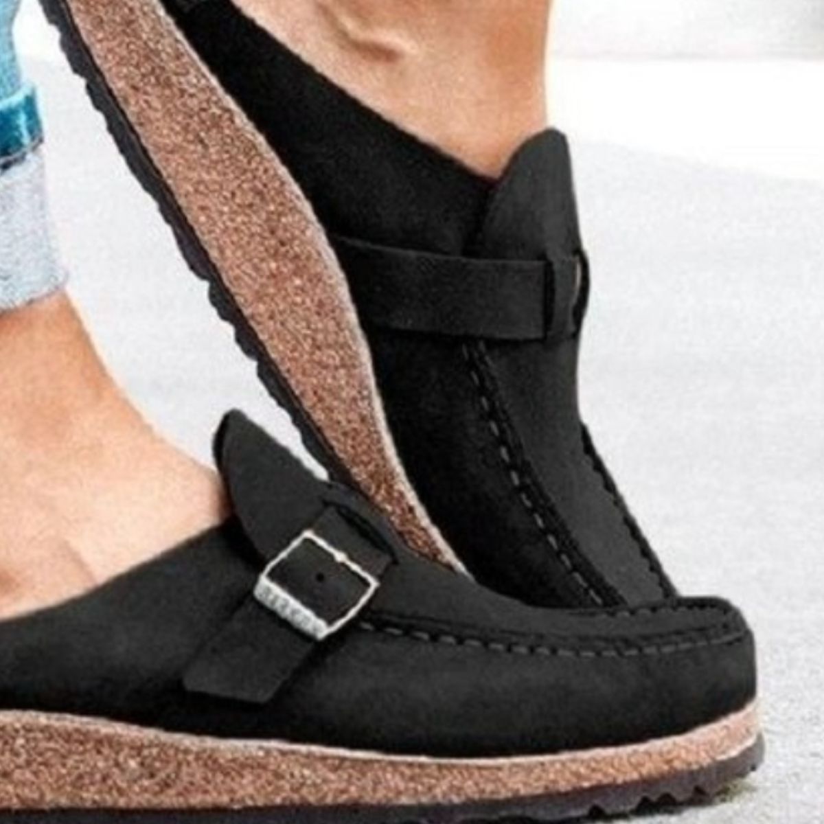 Round Toe Low Heel Buckle Loafers