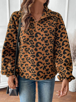 Sudadera de manga larga con media cremallera y estampado de leopardo