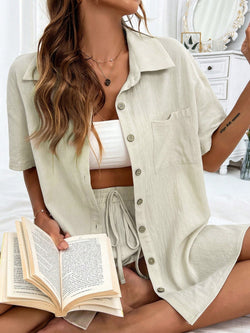 Honey Button Up Half Sleeve Top and Shorts Set