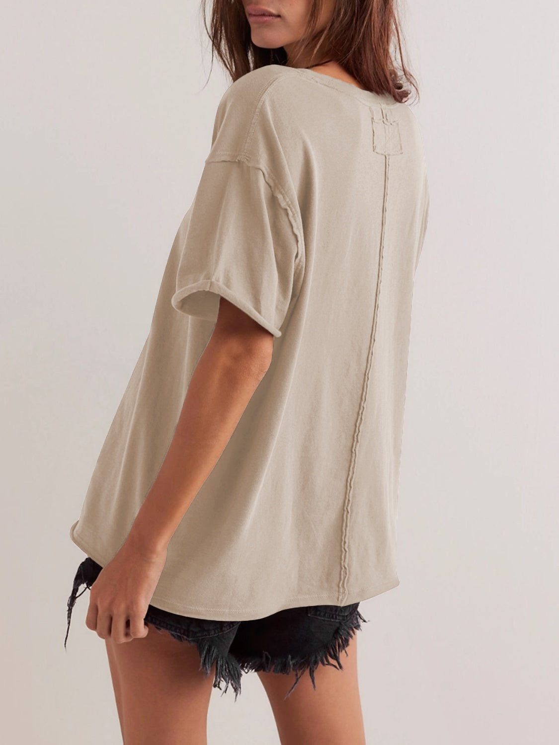 Lovelet Exposed Seam Round Neck Half Sleeve T-Shirt