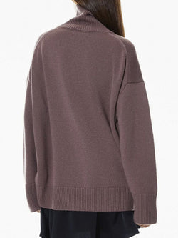 Ribbed Detail Turtleneck Dropped Shoulder Sweater