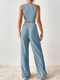 Ribbed Round Neck Tank and Pants Sweater Set