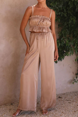 Ruffled Sleeveless Top and Wide Leg Pants Set